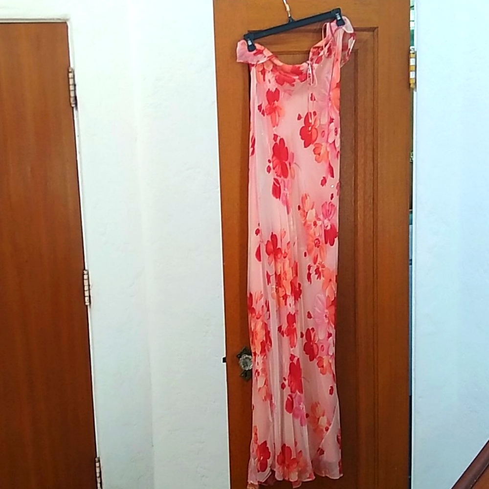 100% silk peach floral cocktail dress